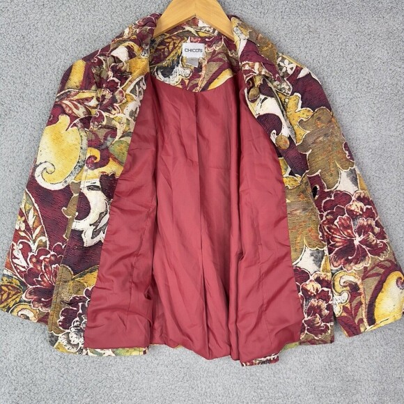 Chico's Blazer Jacket Womens Size Small/6 Silk Blend Textured Paisley Print - Picture 9 of 13